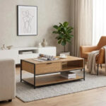 Mesa Ratona De Centro Auxiliar Living Hierro Madera MDF - Imagen 1