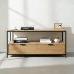 Mesa De Centro 2 Cajones Estructura De Hierro Y Madera MDF - Imagen 1