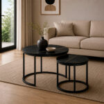 Set 2 Mesas Ratona Auxiliar Mesas De Hierro Y Porcelanato - Imagen 1