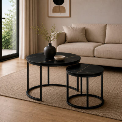 Set 2 Mesas Ratona Auxiliar Mesas De Hierro Y Porcelanato
