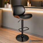 Taburete Regulable De Cuero Acolchonado Con Base Metálica Cromado Negro - Imagen 1