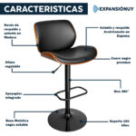 Taburete Regulable De Cuero Acolchonado Con Base Metálica Cromado Negro - Imagen 2