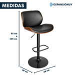 Taburete Regulable De Cuero Acolchonado Con Base Metálica Cromado Negro - Imagen 3