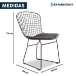 Silla Bertoia Interior Exterior Jardin Cocina Comedor Patio Negro - Imagen 3